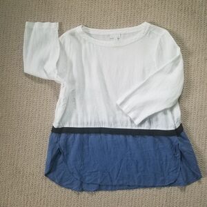 J Jill Love Linen Color Block Tunic Top Womens Size Medium Blue Black White